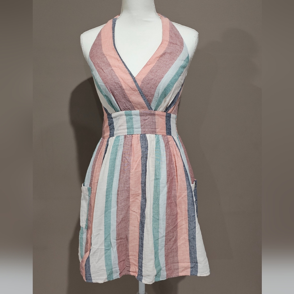American Eagle Outfitters Striped Halter Mini Dress in Pink, White, Teal, Navy